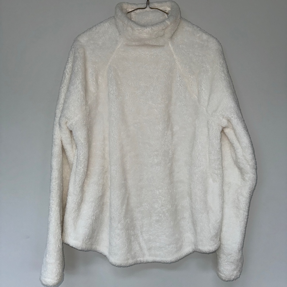 white fleece mock neck shirt